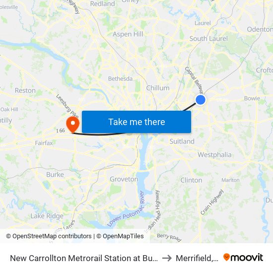 New Carrollton Metrorail Station at Bus Bay F to Merrifield, VA map