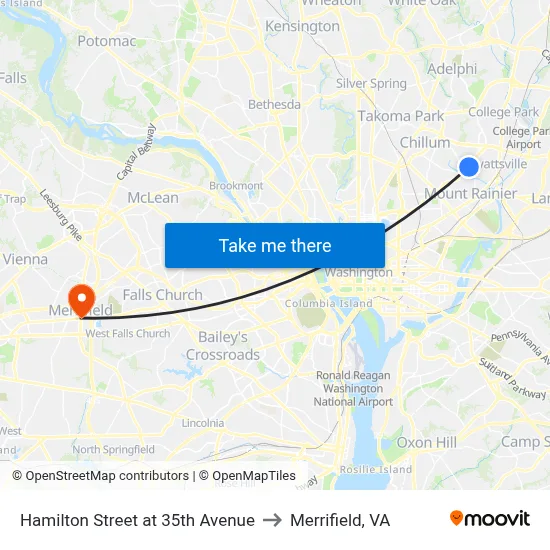 Hamilton Street at 35th Avenue to Merrifield, VA map