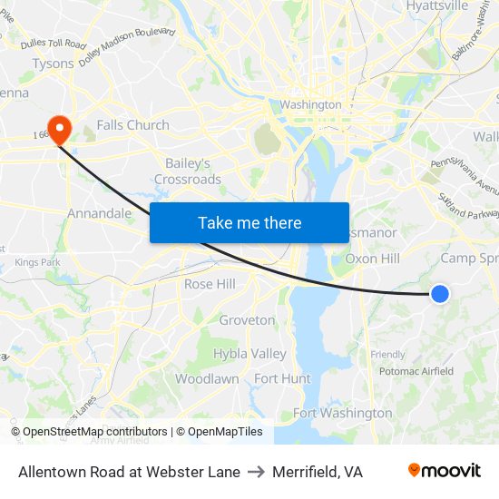 Allentown Road at Webster Lane to Merrifield, VA map