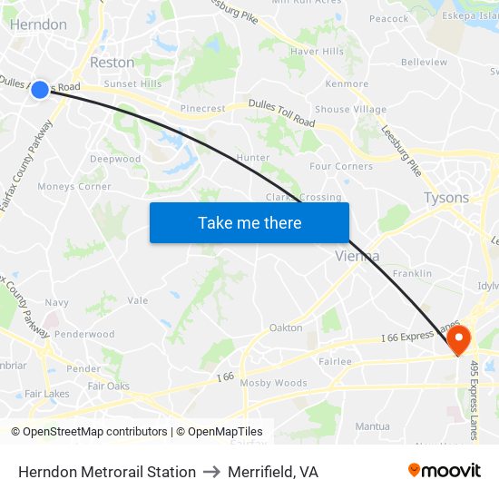 Herndon Metrorail Station to Merrifield, VA map