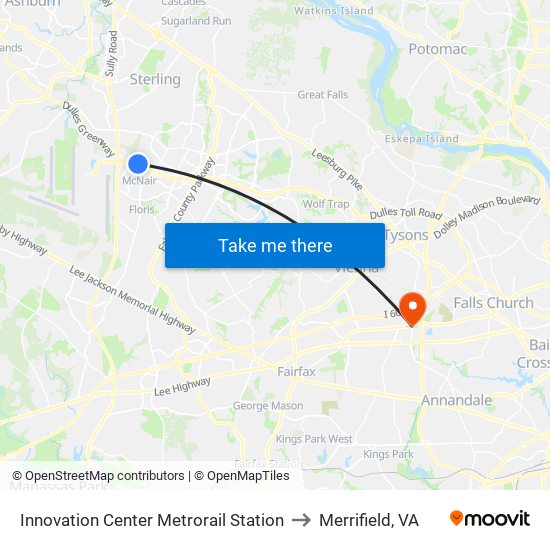 Innovation Center Metrorail Station to Merrifield, VA map