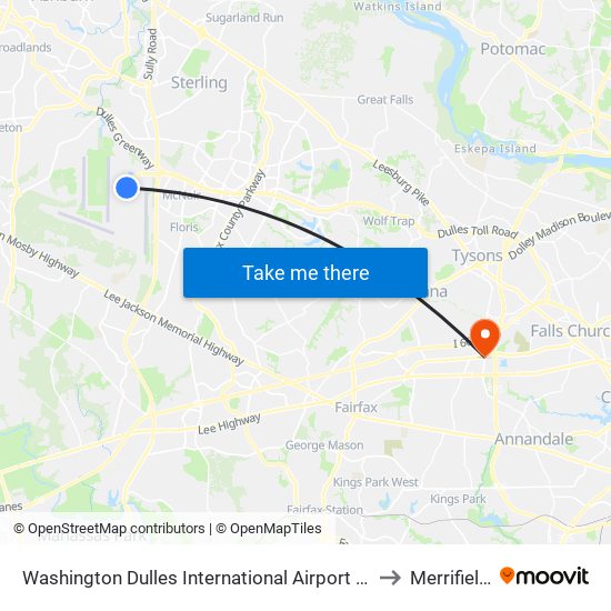 Washington Dulles International Airport Metrorail Station to Merrifield, VA map