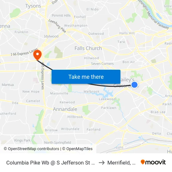 Columbia Pike Wb @ S Jefferson St Ns to Merrifield, VA map