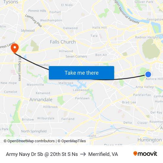 Army Navy Dr Sb @ 20th St S Ns to Merrifield, VA map