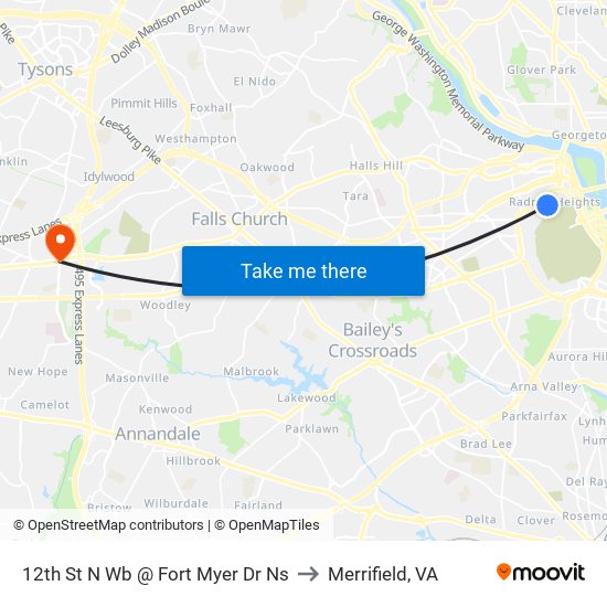 12th St N Wb @ Fort Myer Dr Ns to Merrifield, VA map