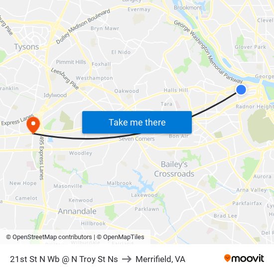 21st St N Wb @ N Troy St Ns to Merrifield, VA map