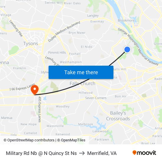 Military Rd Nb @ N Quincy St Ns to Merrifield, VA map