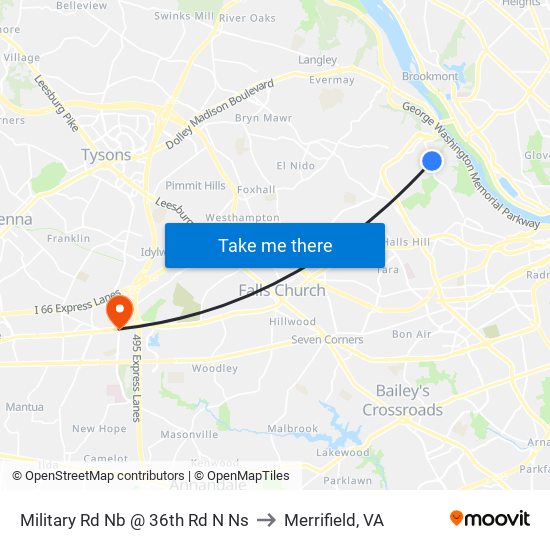 Military Rd Nb @ 36th Rd N Ns to Merrifield, VA map