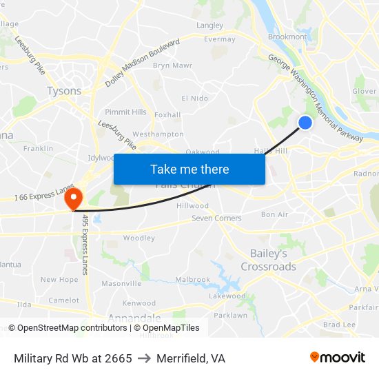 Military Rd Wb at 2665 to Merrifield, VA map