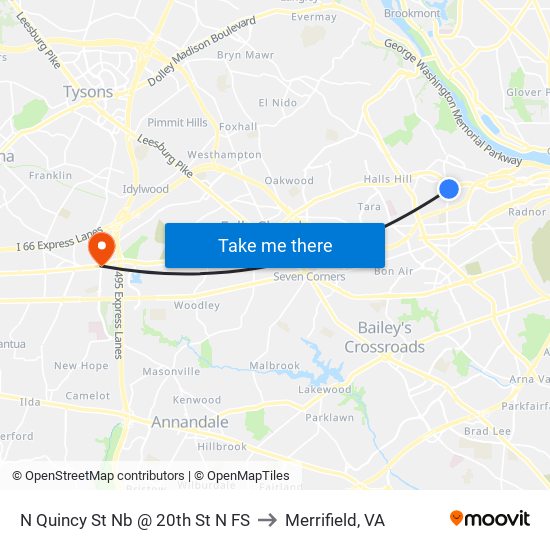 N Quincy St Nb @ 20th St N FS to Merrifield, VA map