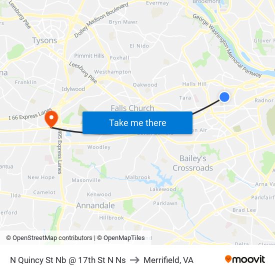 N Quincy St Nb @ 17th St N Ns to Merrifield, VA map