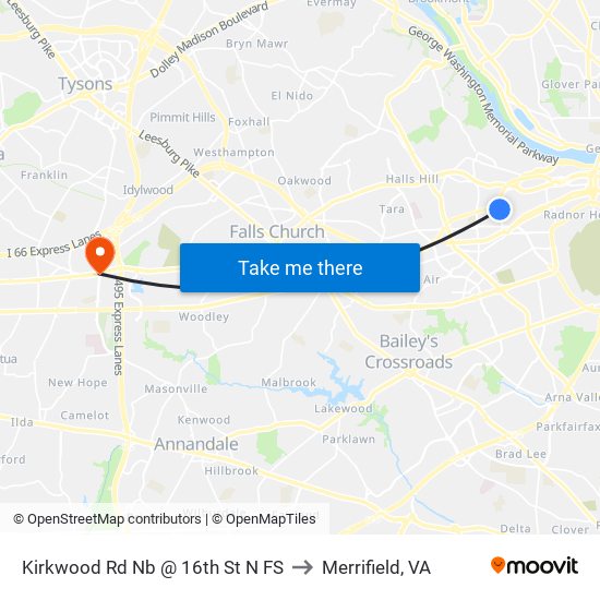 Kirkwood Rd Nb @ 16th St N FS to Merrifield, VA map