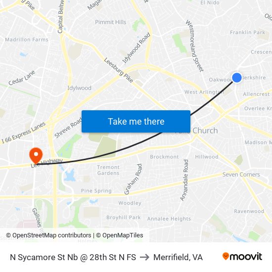 N Sycamore St Nb @ 28th St N FS to Merrifield, VA map