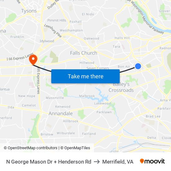 N George Mason Dr + Henderson Rd to Merrifield, VA map