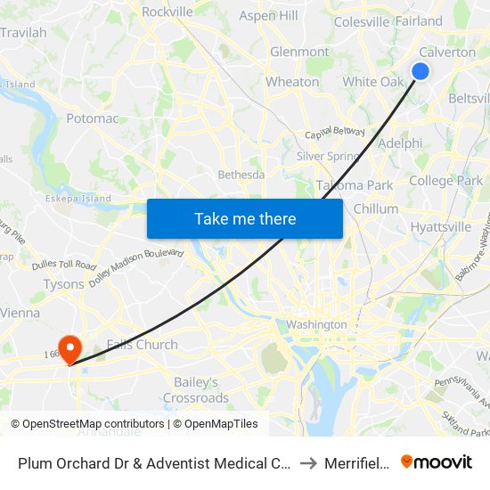 Plum Orchard Dr & Adventist Medical Cen White Oak to Merrifield, VA map