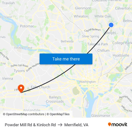 Powder Mill Rd & Kinloch Rd to Merrifield, VA map