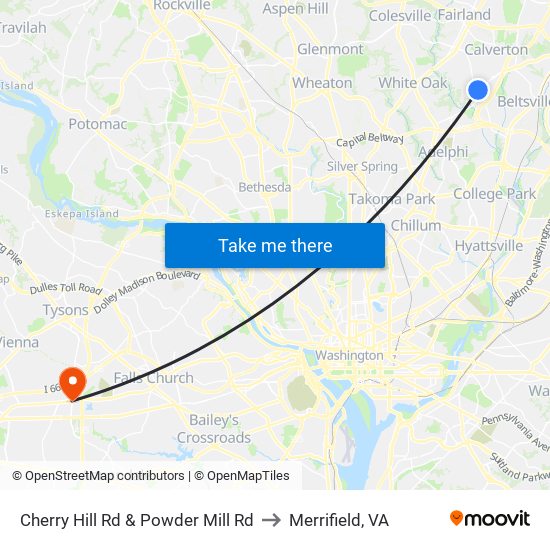 Cherry Hill Rd & Powder Mill Rd to Merrifield, VA map