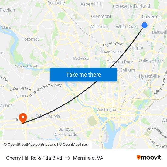 Cherry Hill Rd & Fda Blvd to Merrifield, VA map