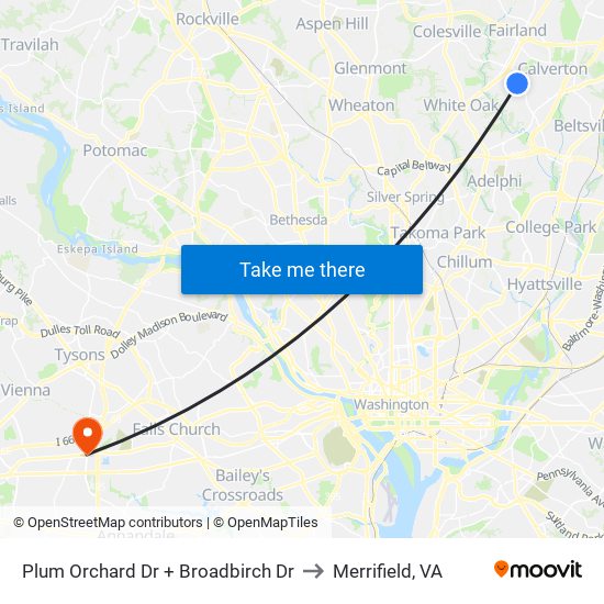 Plum Orchard Dr + Broadbirch Dr to Merrifield, VA map