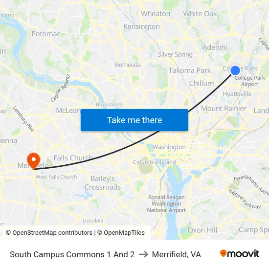 South Campus Commons 1 And 2 to Merrifield, VA map