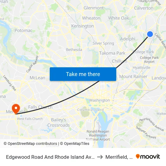 Edgewood Road And Rhode Island Avenue to Merrifield, VA map