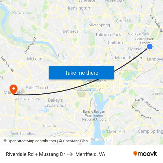 Riverdale Rd + Mustang Dr to Merrifield, VA map
