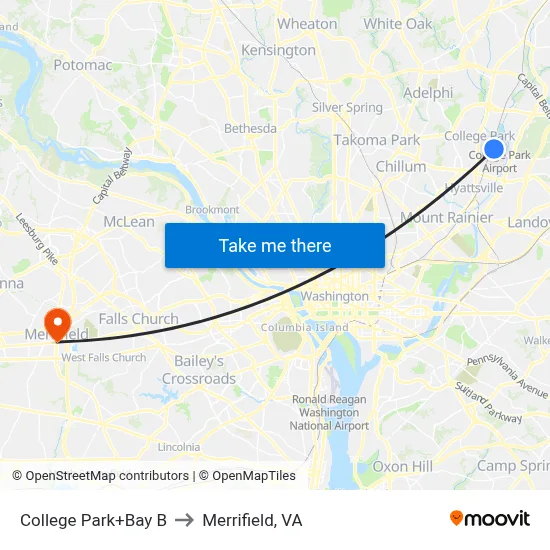 College Park+Bay B to Merrifield, VA map