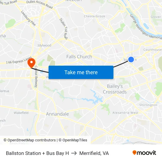 Ballston Station + Bus Bay H to Merrifield, VA map