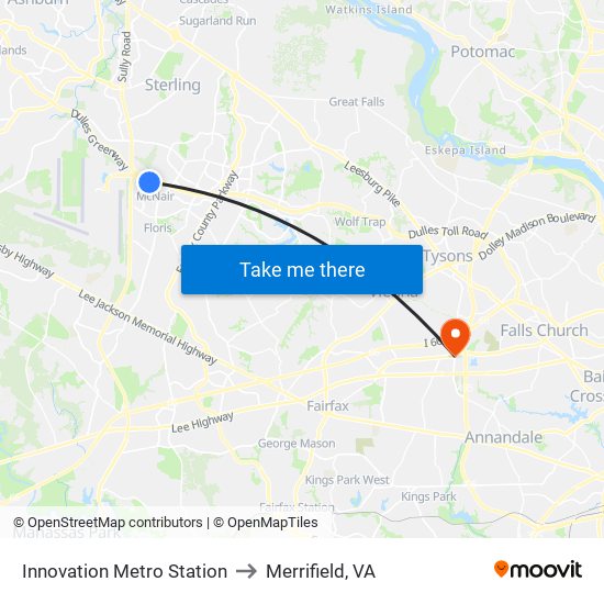 Innovation Metro Station to Merrifield, VA map