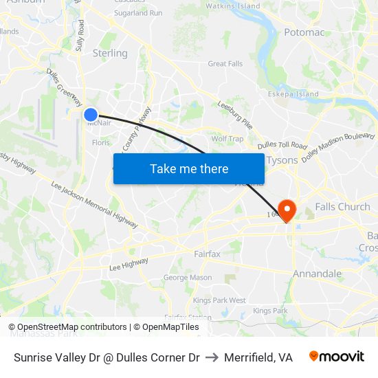 Sunrise Valley Dr @ Dulles Corner Dr to Merrifield, VA map