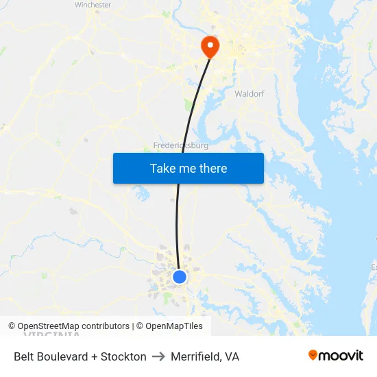 Belt Boulevard + Stockton to Merrifield, VA map