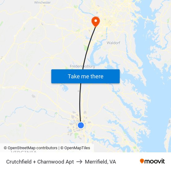 Crutchfield + Charnwood Apt to Merrifield, VA map