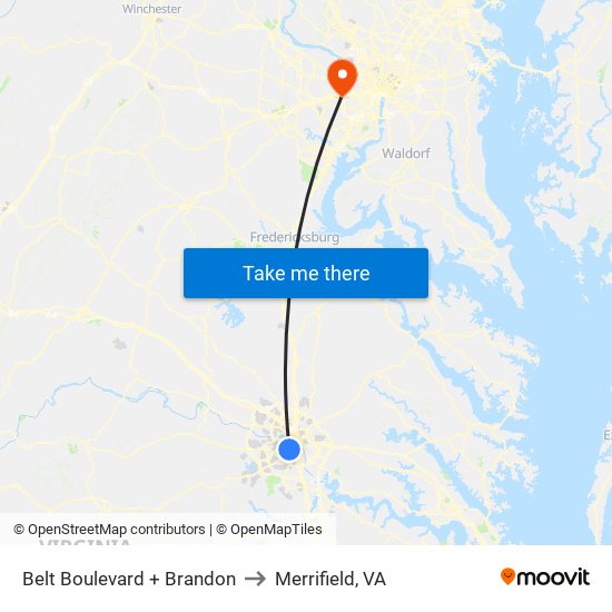 Belt Boulevard + Brandon to Merrifield, VA map