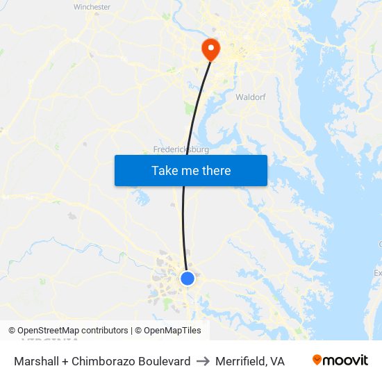 Marshall + Chimborazo Boulevard to Merrifield, VA map