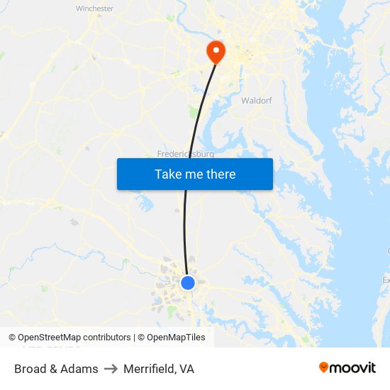 Broad & Adams to Merrifield, VA map