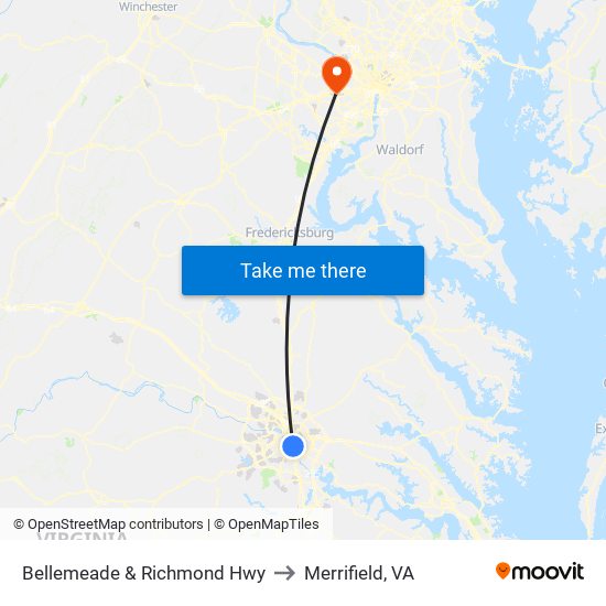 Bellemeade & Richmond Hwy to Merrifield, VA map