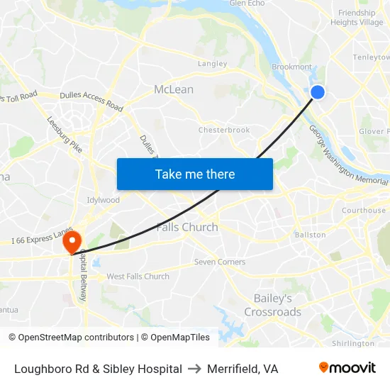Loughboro Rd & Sibley Hospital to Merrifield, VA map