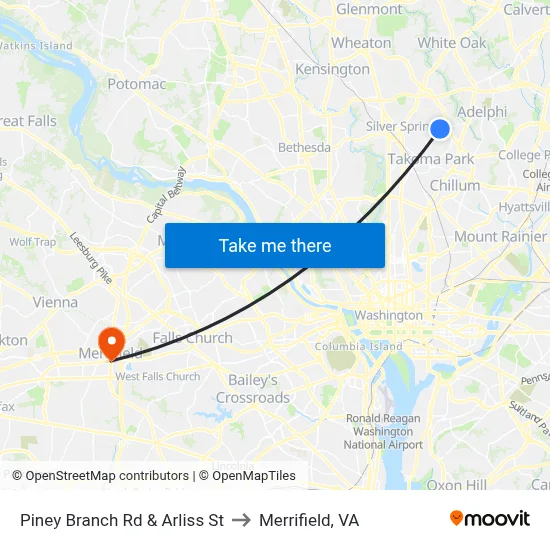 Piney Branch Rd & Arliss St to Merrifield, VA map