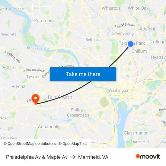 Philadelphia Av & Maple Av to Merrifield, VA map