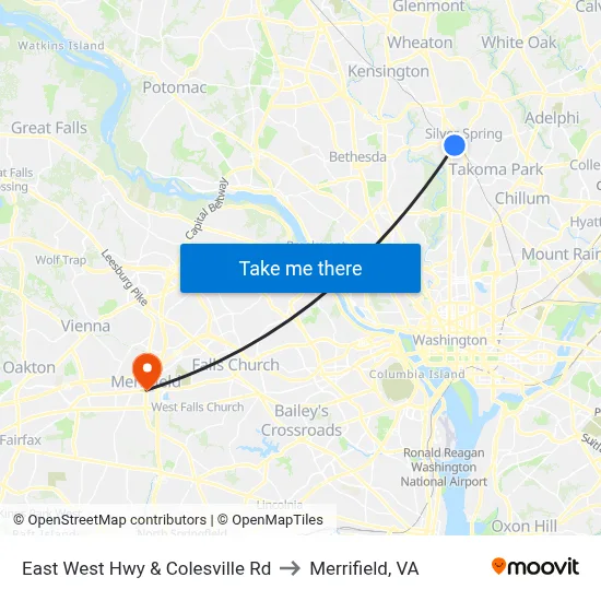 East West Hwy & Colesville Rd to Merrifield, VA map