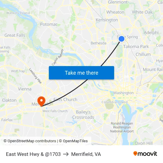 East West Hwy & @1703 to Merrifield, VA map