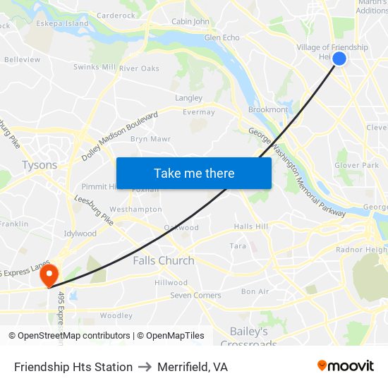 Friendship Hts Station to Merrifield, VA map
