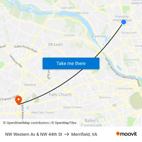 NW Western Av & NW 44th St to Merrifield, VA map