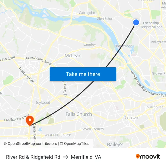 River Rd & Ridgefield Rd to Merrifield, VA map
