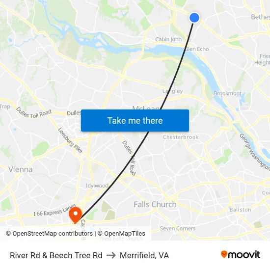 River Rd & Beech Tree Rd to Merrifield, VA map
