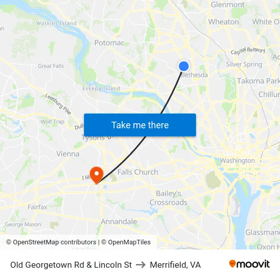Old Georgetown Rd & Lincoln St to Merrifield, VA map