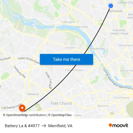 Battery La & #4977 to Merrifield, VA map