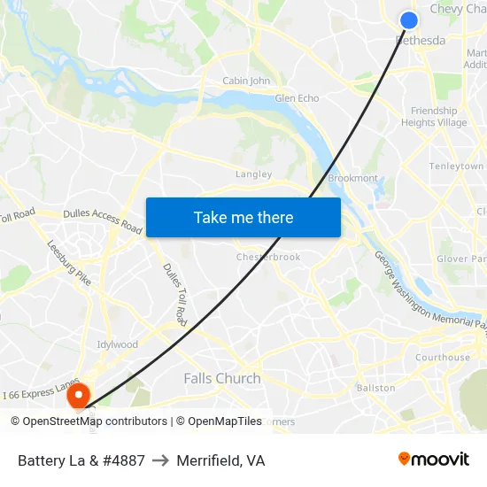 Battery La & #4887 to Merrifield, VA map