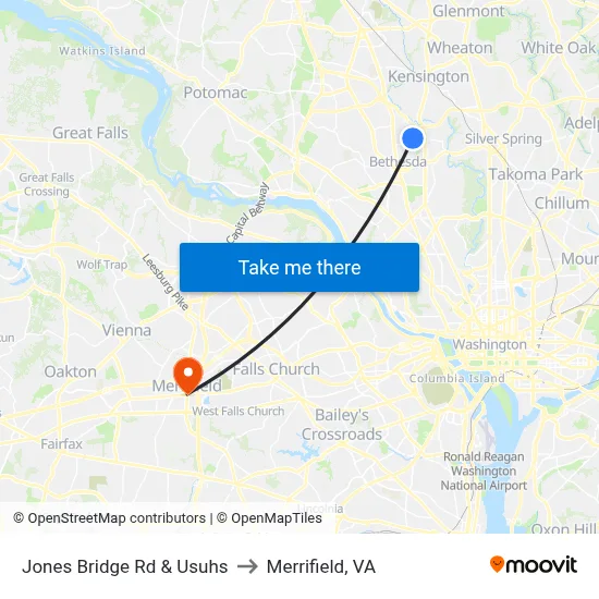 Jones Bridge Rd & Usuhs to Merrifield, VA map