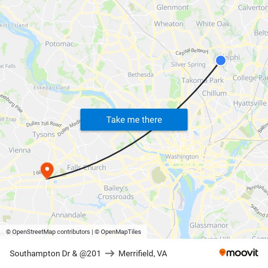 Southampton Dr & @201 to Merrifield, VA map